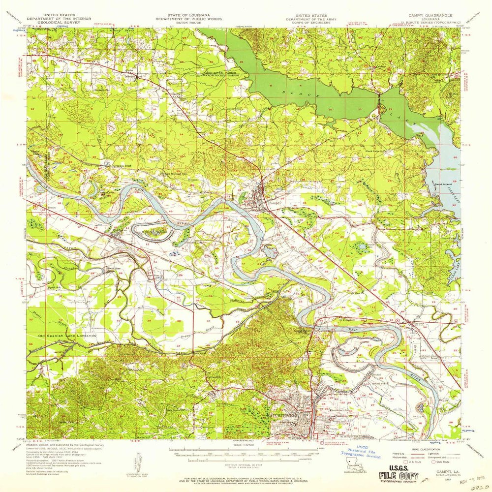 YellowMaps Campti LA topo map, 1:62500 Scale, 15 X 15 Minute, Historical, 1957, Updated 1958, 20.9 x 16.9 in - Tyvek