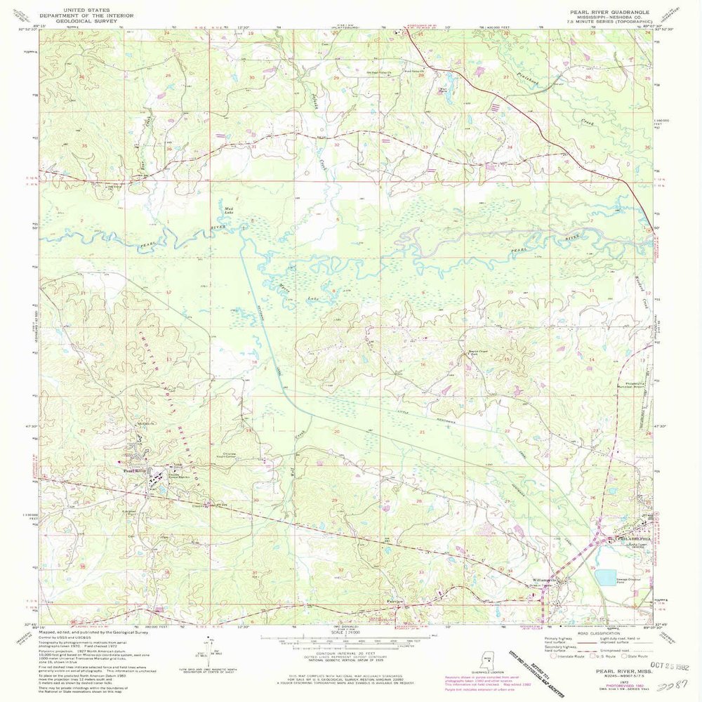 YellowMaps Pearl River MS topo map, 1:24000 Scale, 7.5 X 7.5 Minute, Historical, 1972, Updated 1982, 26.8 x 22 in - Polypropylene