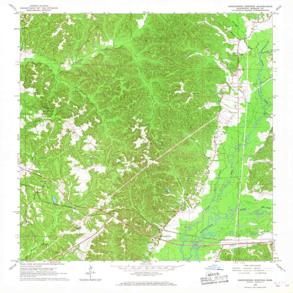 YellowMaps Greenwood Springs MS topo map, 1:24000 Scale, 7.5 X 7.5 Minute, Historical, 1966, Updated 1968, 27 x 22 in - Tyvek