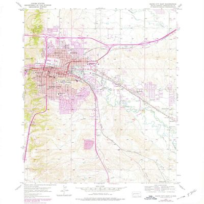 YellowMaps Rapid City East SD topo map, 1:24000 Scale, 7.5 X 7.5 Minute, Historical, 1953, Updated 1978, 26.8 x 22.1 in - Tyvek
