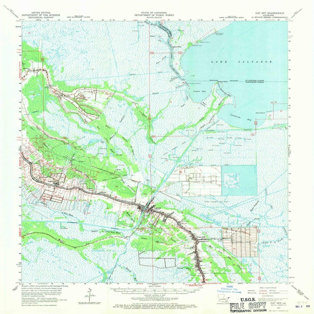 YellowMaps Cut Off LA topo map, 1:62500 Scale, 15 X 15 Minute, Historical, 1963, Updated 1970, 20.9 x 18 in - Tyvek