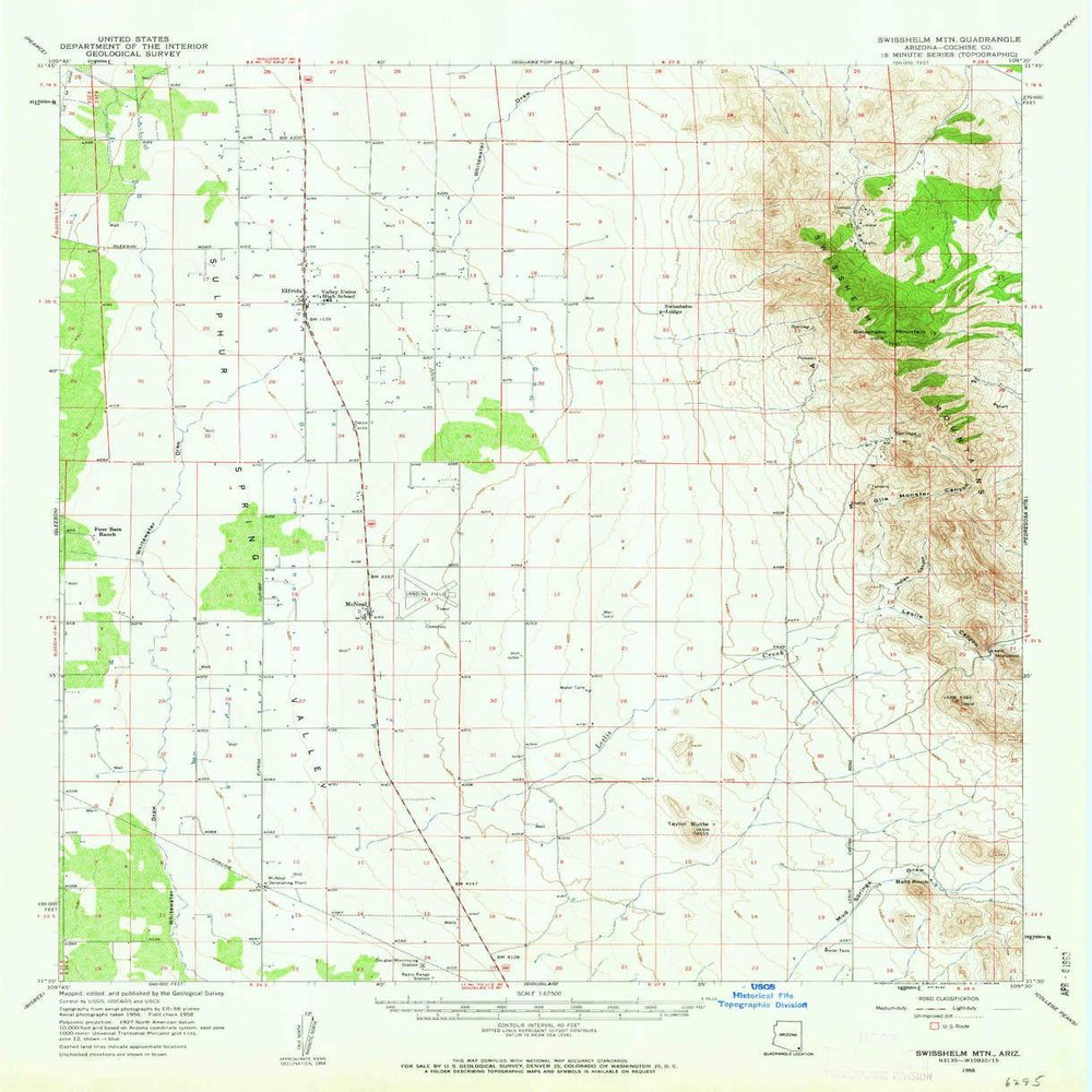 YellowMaps Swisshelm MTN AZ topo map, 1:62500 Scale, 15 X 15 Minute, Historical, 1958, Updated 1963, 20.8 x 17 in - Polypropylene