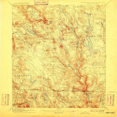 YellowMaps Sandisfield MA topo map, 1:62500 Scale, 15 X 15 Minute, Historical, 1907, Updated 1910, 19.9 x 16.4 in - Polypropylene