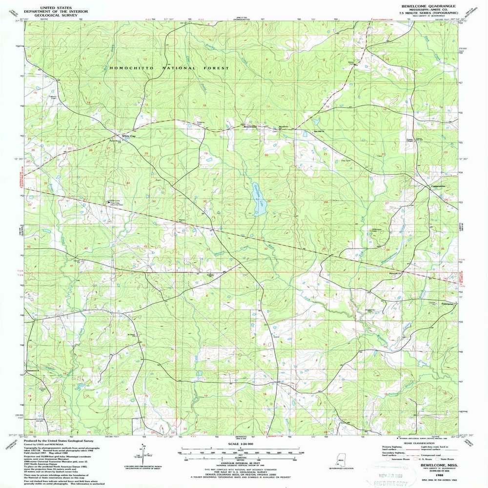 YellowMaps Bewelcome MS topo map, 1:24000 Scale, 7.5 X 7.5 Minute, Historical, 1988, Updated 1988, 26.8 x 22 in - Tyvek