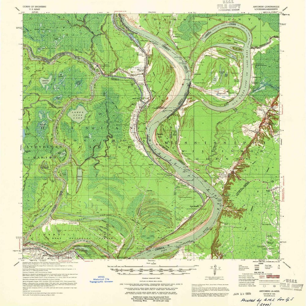 YellowMaps Artonish MS topo map, 1:62500 Scale, 15 X 15 Minute, Historical, 1955, Updated 1955, 21.8 x 17.9 in - Polypropylene
