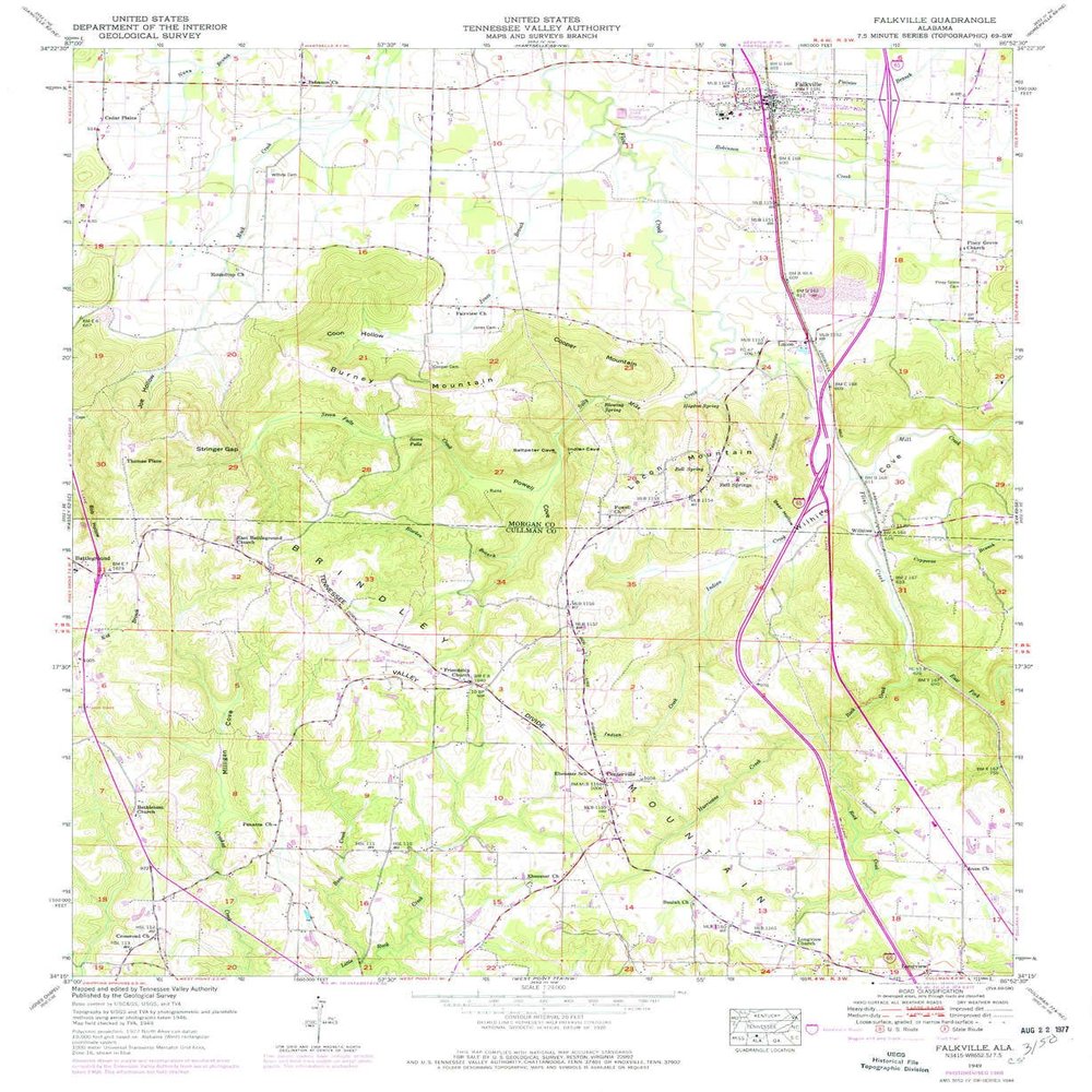 YellowMaps Falkville AL topo map, 1:24000 Scale, 7.5 X 7.5 Minute, Historical, 1949, Updated 1977, 26.8 x 21.9 in - Tyvek