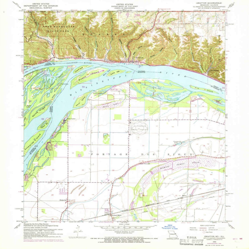YellowMaps Grafton IL topo map, 1:24000 Scale, 7.5 X 7.5 Minute, Historical, 1954, Updated 1969, 27 x 22 in - Polypropylene
