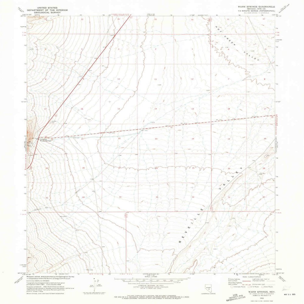 YellowMaps Warm Springs NV topo map, 1:24000 Scale, 7.5 X 7.5 Minute, Historical, 1968, Updated 1973, 26.9 x 22 in - Tyvek