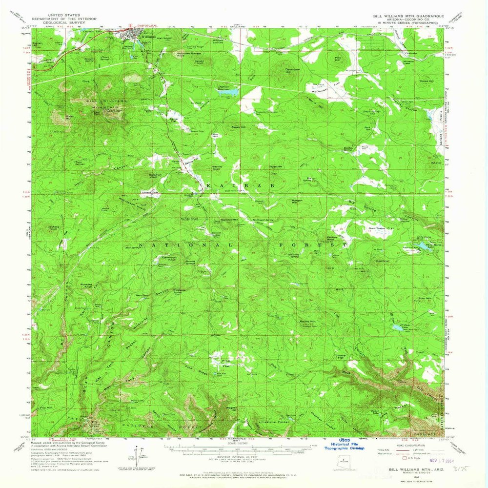 YellowMaps Bill Williams MTN AZ topo map, 1:62500 Scale, 15 X 15 Minute, Historical, 1962, Updated 1964, 20.8 x 17 in - Polypropylene
