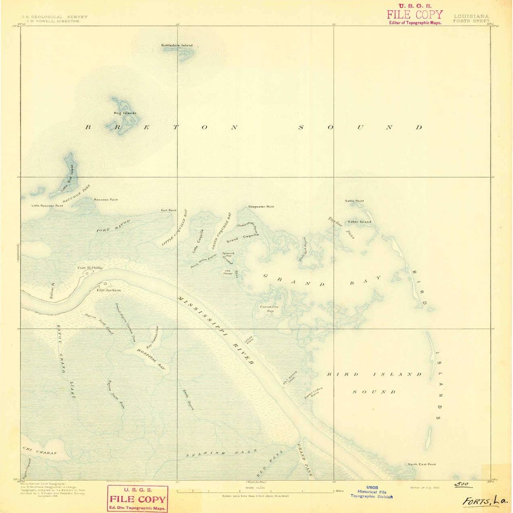 YellowMaps Forts LA topo map, 1:62500 Scale, 15 X 15 Minute, Historical, 1893, 19.7 x 16.7 in - Tyvek