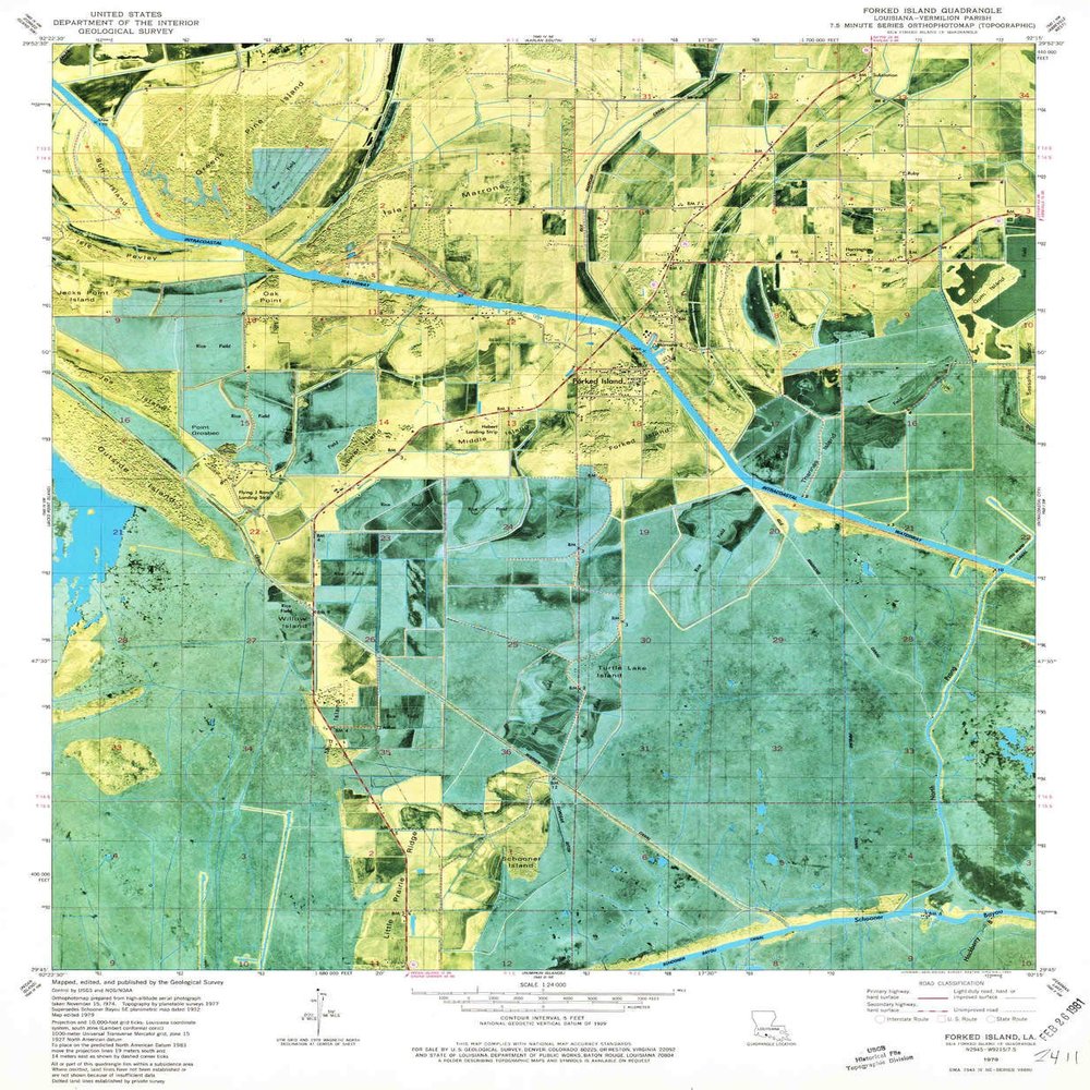 YellowMaps Forked Island LA topo map, 1:24000 Scale, 7.5 X 7.5 Minute, Historical, 1979, Updated 1980, 26.7 x 22 in - Polypropylene