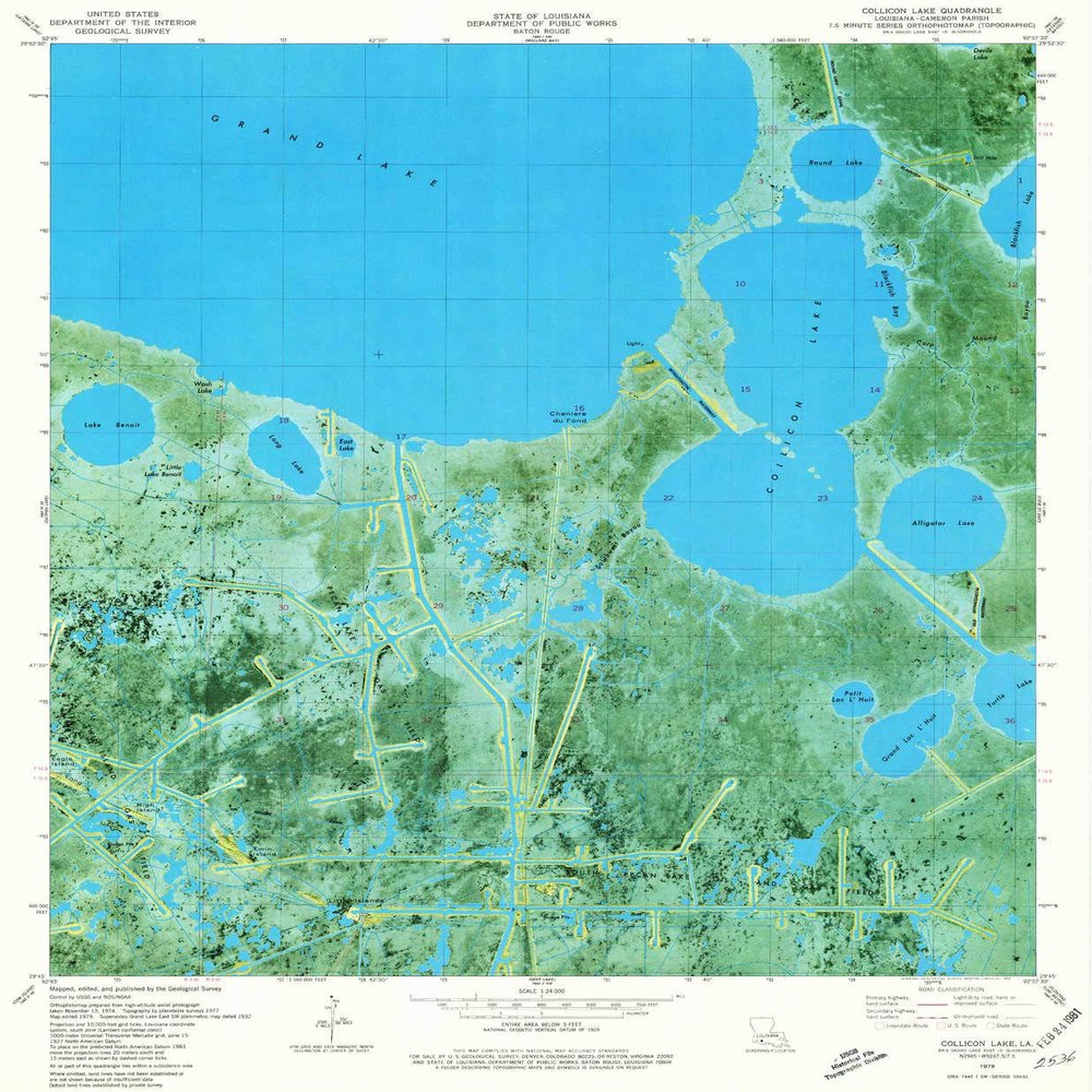 YellowMaps Collicon Lake LA topo map, 1:24000 Scale, 7.5 X 7.5 Minute, Historical, 1979, Updated 1980, 26.6 x 22 in - Polypropylene