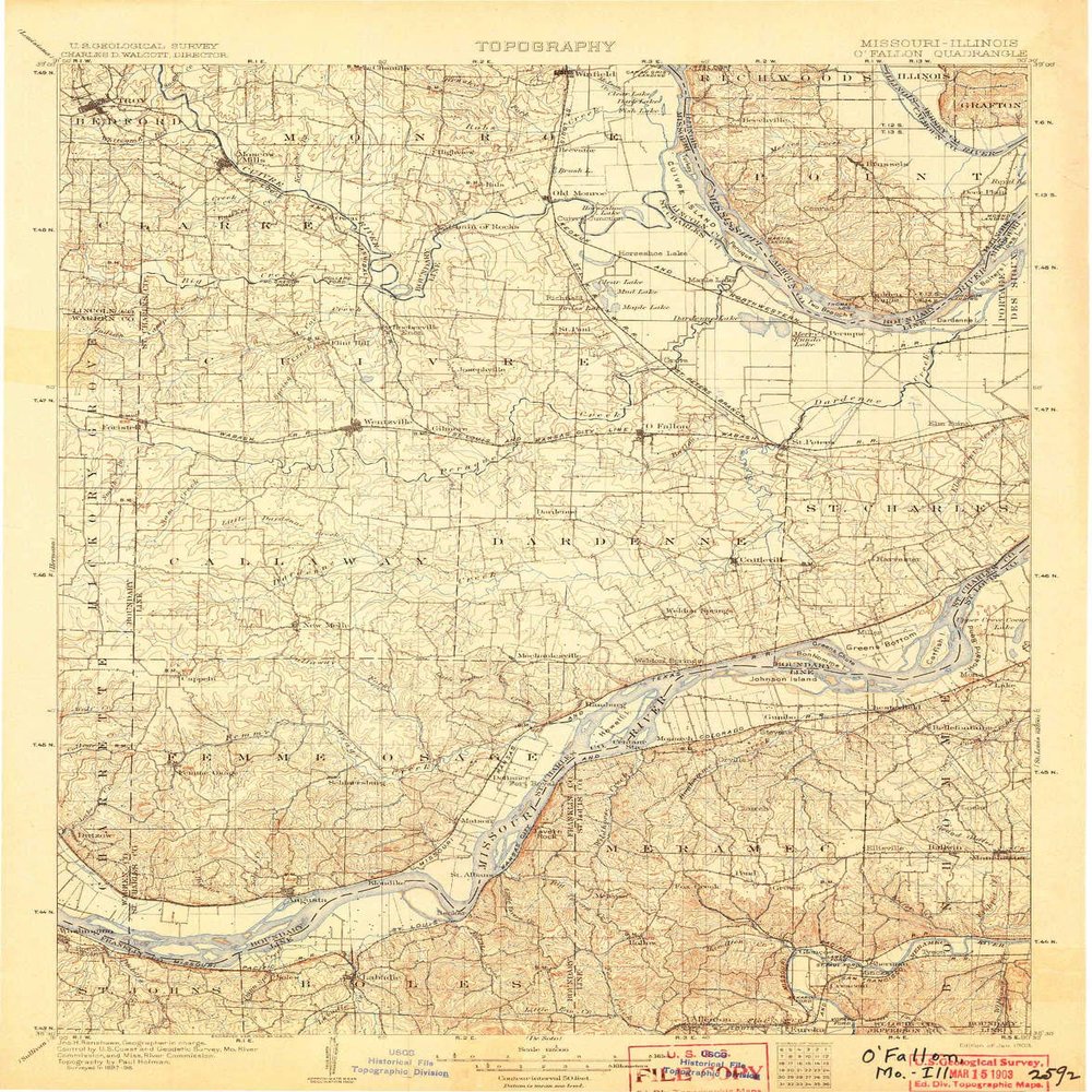 O Fallon MO topo map, 1:125000 Scale, 30 X 30 Minute, Historical, 1903, 19.7 x 15.4 in - Tyvek