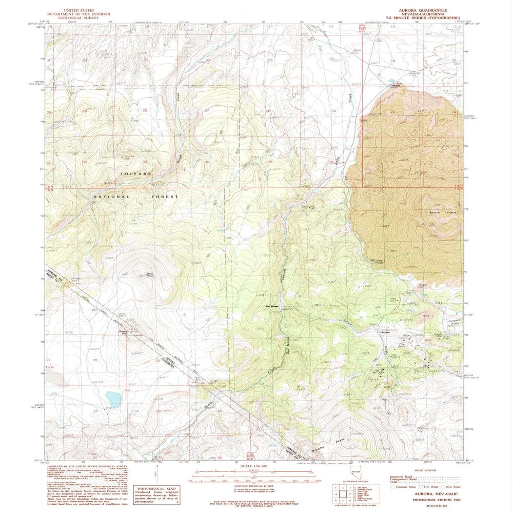 YellowMaps Aurora NV topo map, 1:24000 Scale, 7.5 X 7.5 Minute, Historical, 1989, Updated 1989, 26.7 x 22 in - Polypropylene