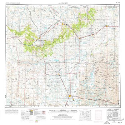 YellowMaps Alliance NE topo map, 1:250000 Scale, 1 X 2 Degree, Historical, 1955, Updated 1977, 22.1 x 29 in - Polypropylene