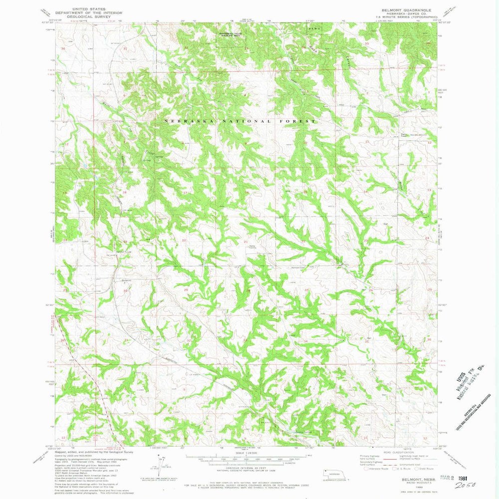 YellowMaps Belmont NE topo map, 1:24000 Scale, 7.5 X 7.5 Minute, Historical, 1980, Updated 1981, 26.8 x 22 in - Polypropylene