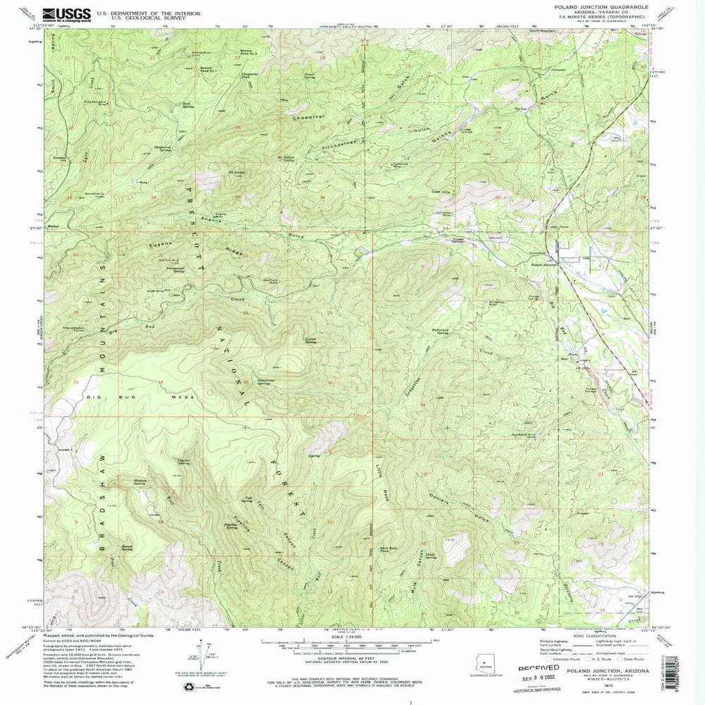 YellowMaps Poland Junction AZ topo map, 1:24000 Scale, 7.5 X 7.5 Minute, Historical, 1975, Updated 1981, 26.8 x 22 in - Tyvek