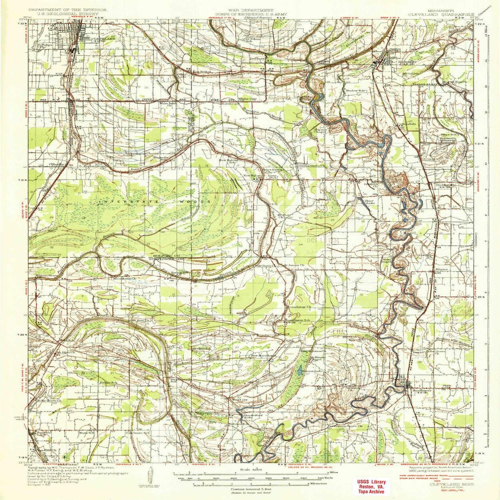 YellowMaps Cleveland MS topo map, 1:62500 Scale, 15 X 15 Minute, Historical, 1934, 19.7 x 16.4 in - Polypropylene