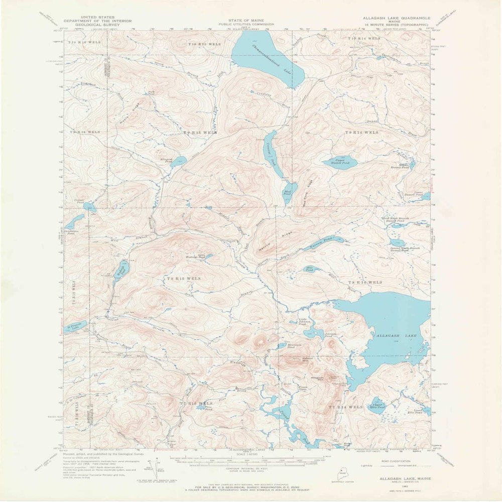 YellowMaps Allagash Lake ME topo map, 1:62500 Scale, 15 X 15 Minute, Historical, 1961, Updated 1968, 21 x 16.6 in - Polypropylene