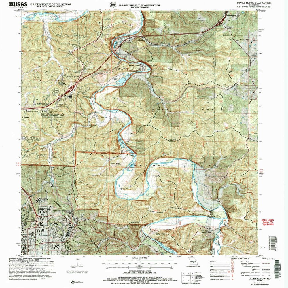 Devils Elbow MO topo map, 1:24000 Scale, 7.5 X 7.5 Minute, Historical, 2004, Updated 2006, 26.8 x 22 in - Polypropylene