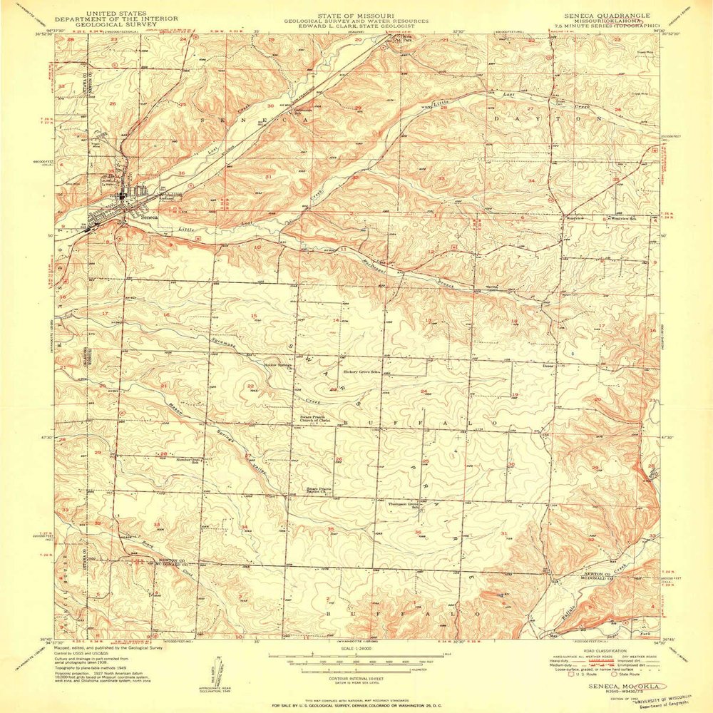 YellowMaps Seneca MO topo map, 1:24000 Scale, 7.5 X 7.5 Minute, Historical, 1950, 26.8 x 21.6 in - Polypropylene