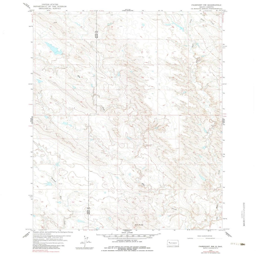 YellowMaps Fairpoint NW SD topo map, 1:24000 Scale, 7.5 X 7.5 Minute, Historical, 1959, Updated 1983, 26.8 x 22 in - Tyvek