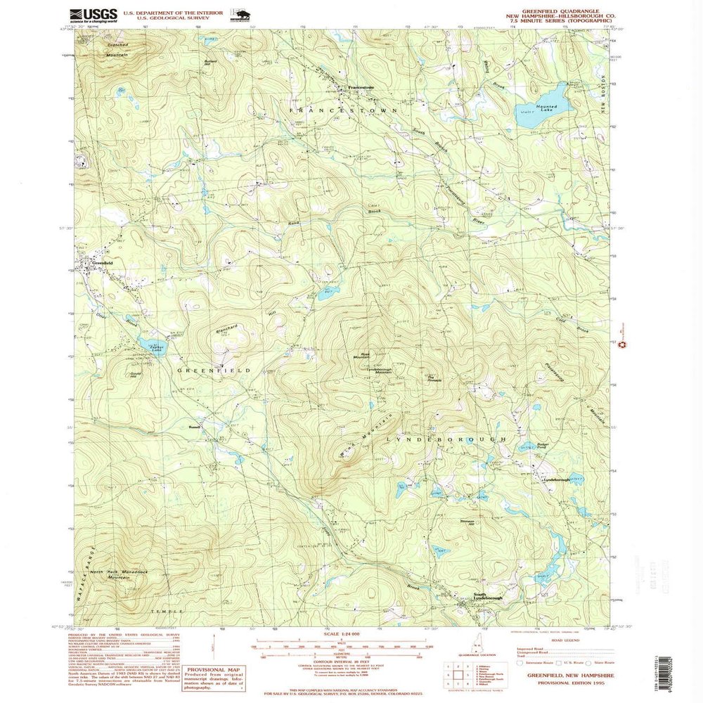 YellowMaps Greenfield NH topo map, 1:24000 Scale, 7.5 X 7.5 Minute, Historical, 1995, Updated 1999, 26.8 x 22 in - Polypropylene