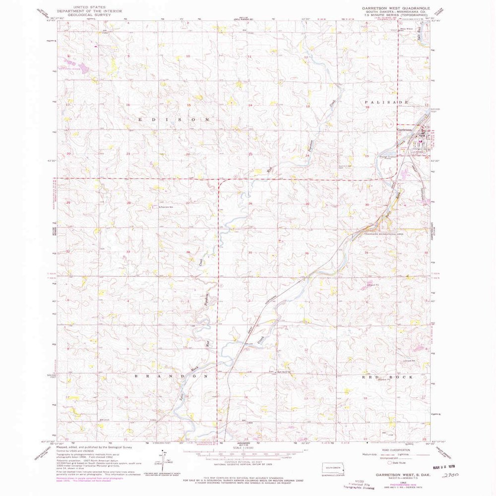 YellowMaps Garretson West SD topo map, 1:24000 Scale, 7.5 X 7.5 Minute, Historical, 1962, Updated 1977, 26.8 x 22 in - Polypropylene