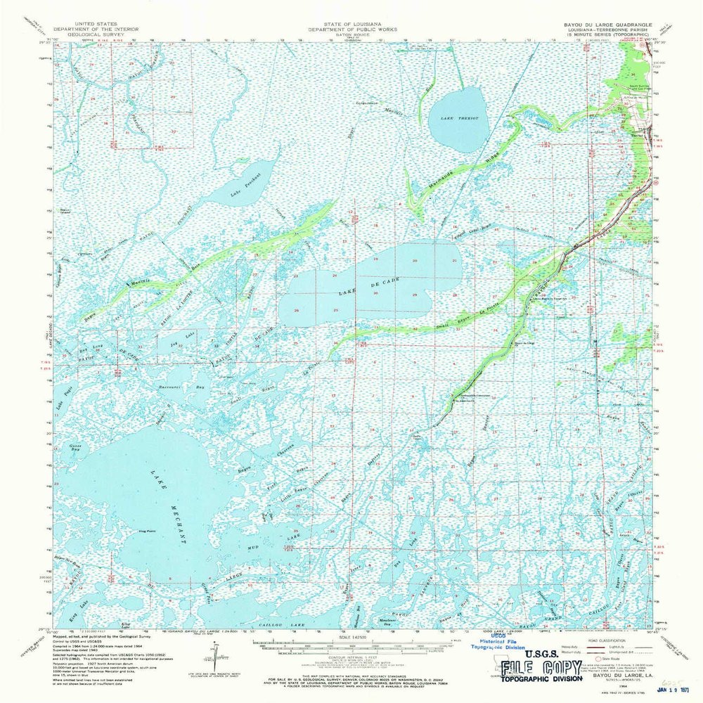 YellowMaps Bayou Du Large LA topo map, 1:62500 Scale, 15 X 15 Minute, Historical, 1964, Updated 1971, 20.9 x 17.9 in - Tyvek