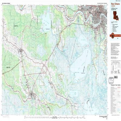 YellowMaps New Orleans LA topo map, 1:100000 Scale, 30 X 60 Minute, Historical, 1983, Updated 1983, 24.1 x 43.9 in - Polypropylene