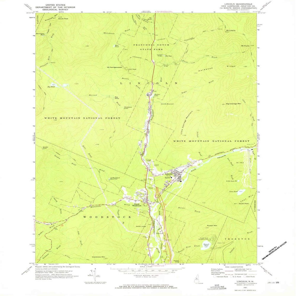 YellowMaps Lincoln NH topo map, 1:24000 Scale, 7.5 X 7.5 Minute, Historical, 1967, Updated 1972, 26.9 x 22 in - Polypropylene