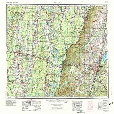 YellowMaps Jackson MS topo map, 1:250000 Scale, 1 X 2 Degree, Historical, 1955, Updated 1975, 22.1 x 33.9 in - Polypropylene