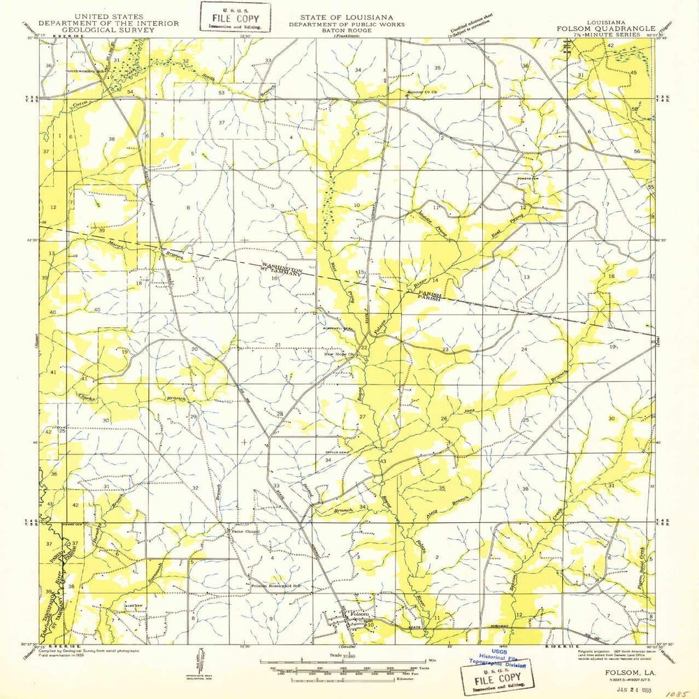 YellowMaps Folsom LA topo map, 1:31680 Scale, 7.5 X 7.5 Minute, Historical, 1950, 19.8 x 16.9 in - Tyvek