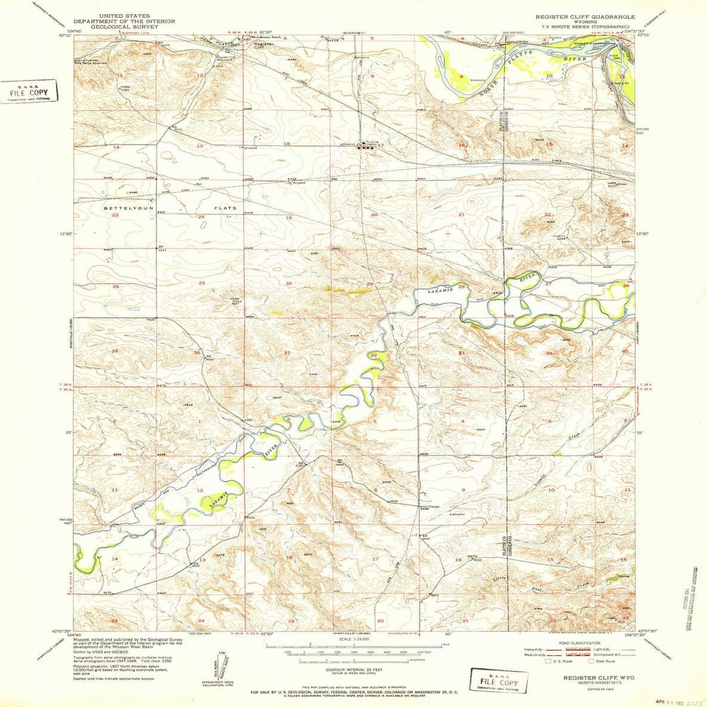 YellowMaps Register Cliff WY topo map, 1:24000 Scale, 7.5 X 7.5 Minute, Historical, 1952, 27 x 21.3 in - Tyvek