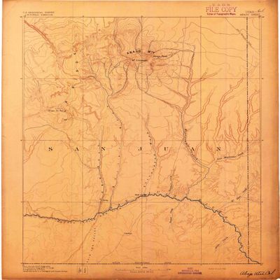 YellowMaps Abajo CO topo map, 1:250000 Scale, 1 X 1 Degree, Historical, 1892, 19.8 x 16.5 in - Polypropylene