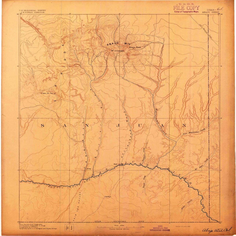 YellowMaps Abajo CO topo map, 1:250000 Scale, 1 X 1 Degree, Historical, 1892, 19.8 x 16.5 in - Polypropylene