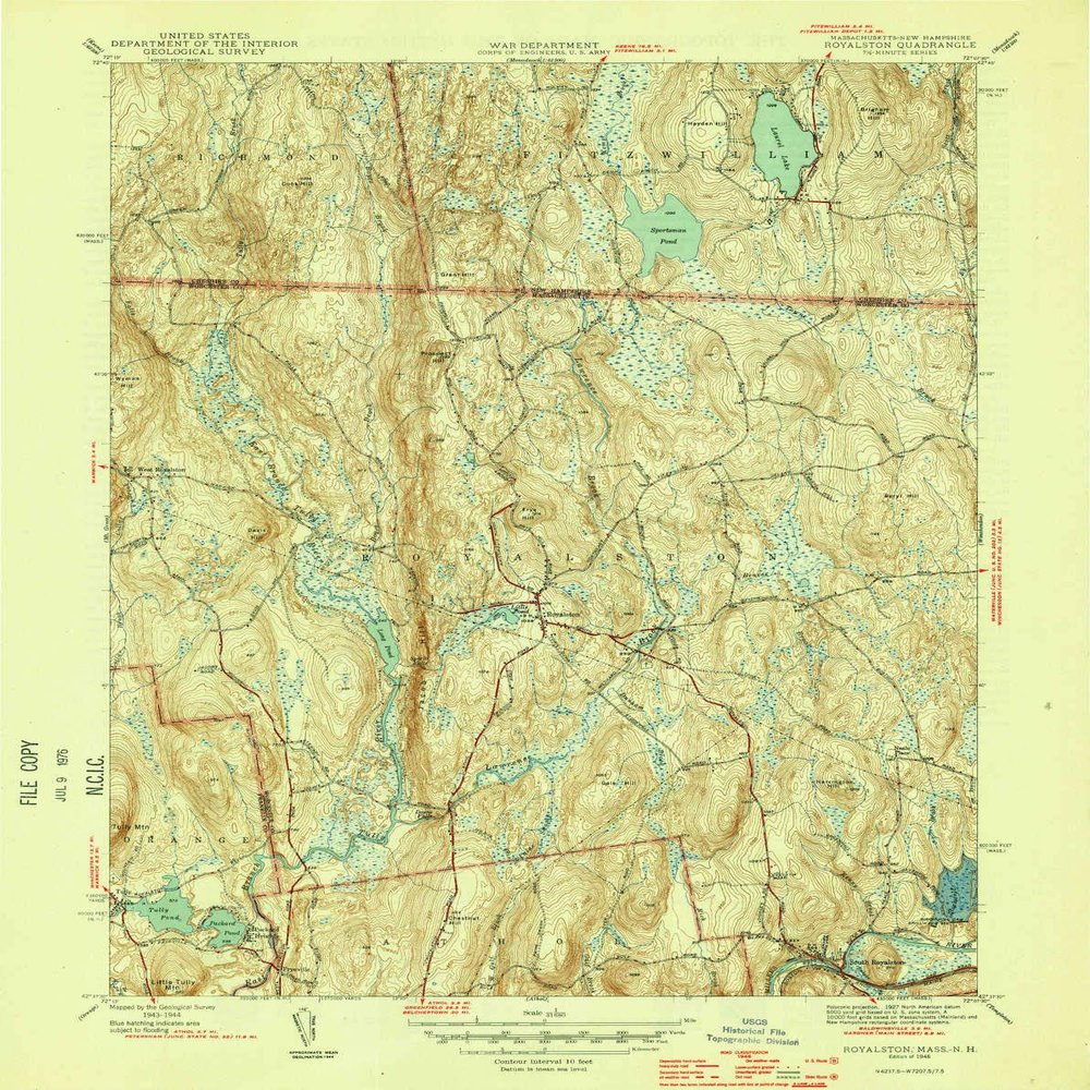 YellowMaps Royalston MA topo map, 1:31680 Scale, 7.5 X 7.5 Minute, Historical, 1946, 20.2 x 16 in - Tyvek