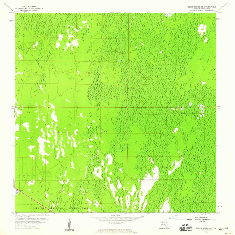 Belle Meade SE FL topo map, 1:24000 Scale, 7.5 X 7.5 Minute, Historical, 1958, Updated 1959, 26.7 x 24 in - Polypropylene