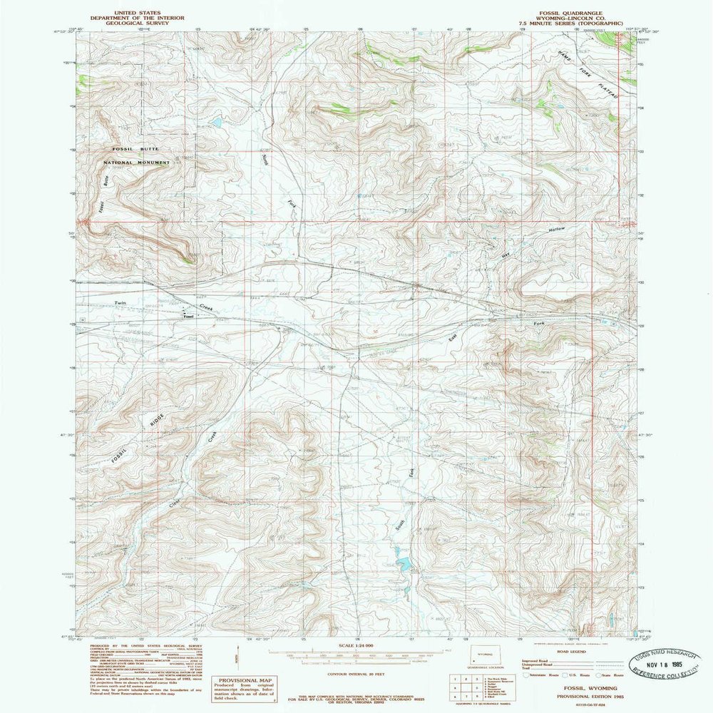 YellowMaps Fossil WY topo map, 1:24000 Scale, 7.5 X 7.5 Minute, Historical, 1985, Updated 1985, 26.8 x 21.6 in - Polypropylene