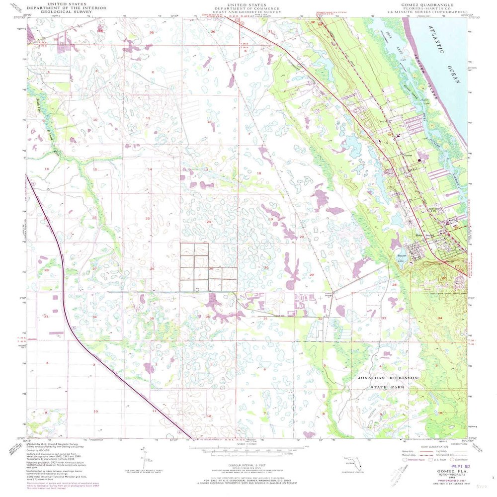 YellowMaps Gomez FL topo map, 1:24000 Scale, 7.5 X 7.5 Minute, Historical, 1948, Updated 1973, 26.8 x 23 in - Polypropylene