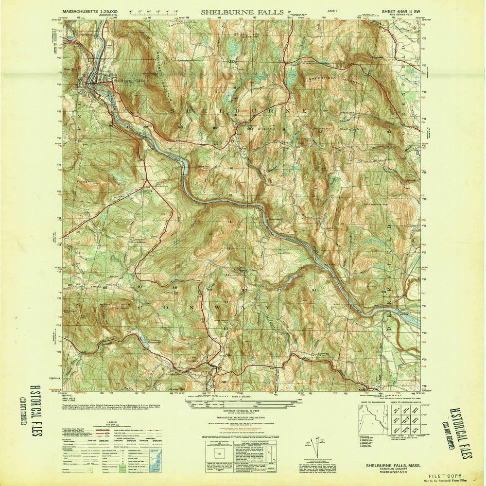 YellowMaps Shelburne Falls MA topo map, 1:25000 Scale, 7.5 X 7.5 Minute, Historical, 1949, 28.6 x 22 in - Polypropylene