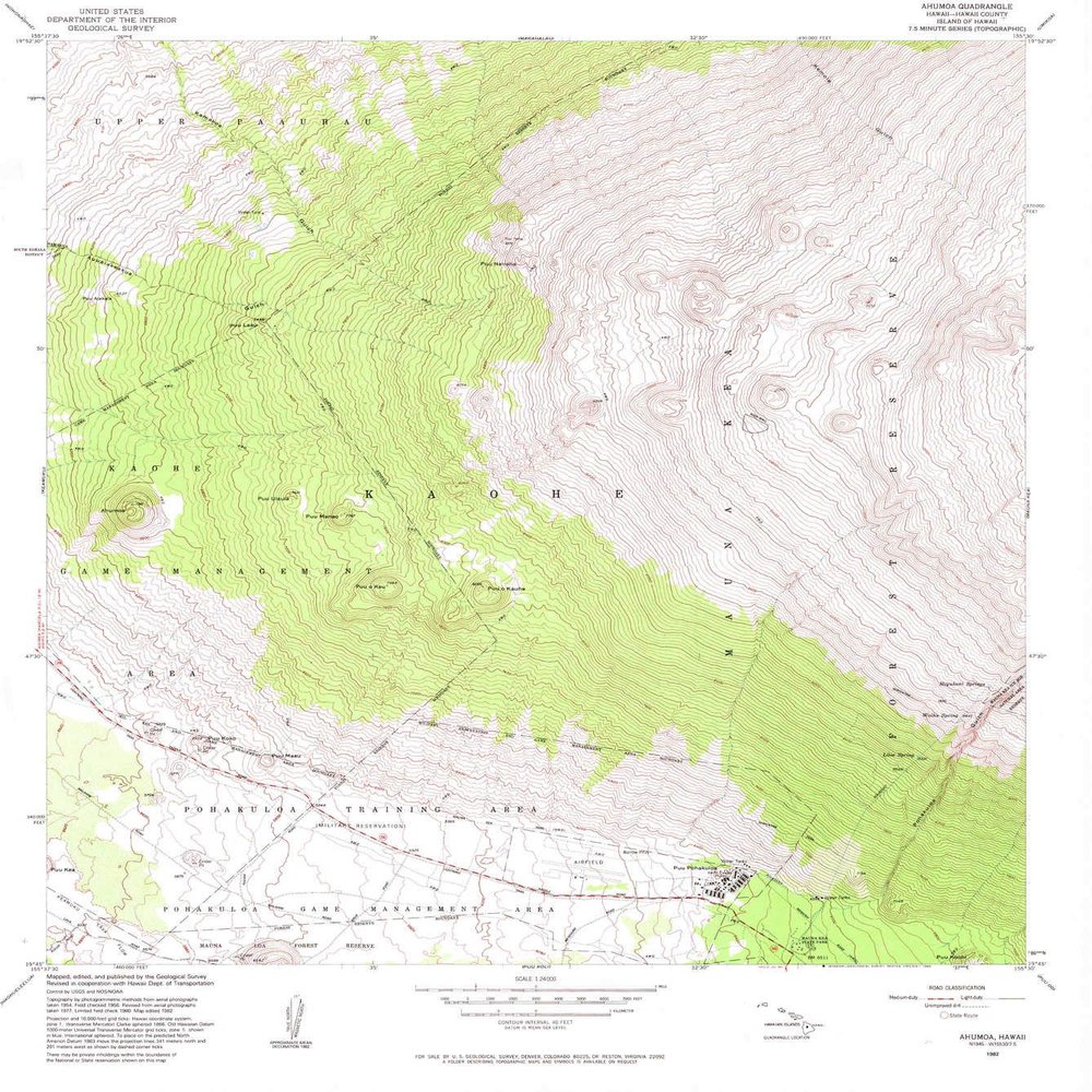 YellowMaps Ahumoa HI topo map, 1:24000 Scale, 7.5 X 7.5 Minute, Historical, 1982, Updated 1982, 26.8 x 24 in - Tyvek