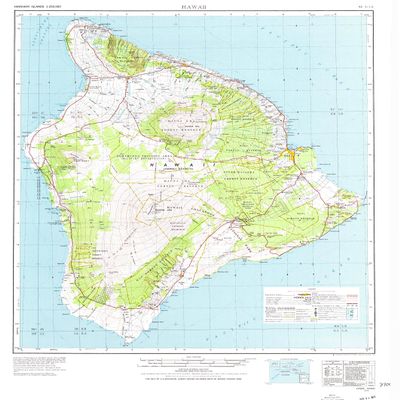 YellowMaps Hawaii HI topo map, 1:250000 Scale, 1 X 2 Degree, Historical, 1975, Updated 1977, 29.1 x 24.1 in - Polypropylene