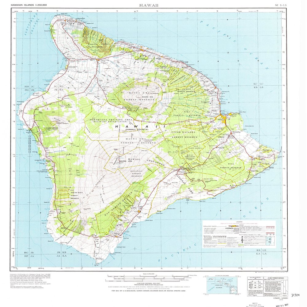 YellowMaps Hawaii HI topo map, 1:250000 Scale, 1 X 2 Degree, Historical, 1975, Updated 1977, 29.1 x 24.1 in - Polypropylene