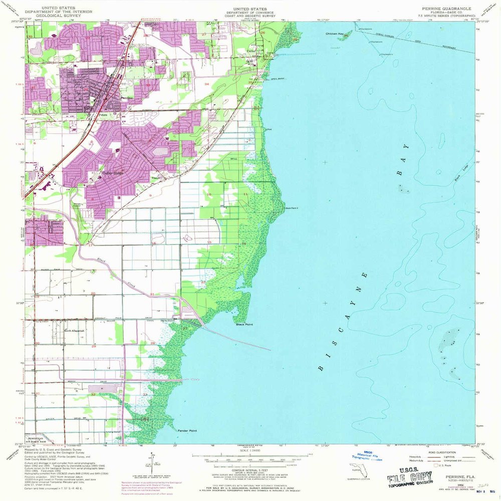 YellowMaps Perrine FL topo map, 1:24000 Scale, 7.5 X 7.5 Minute, Historical, 1956, Updated 1970, 26.9 x 22.9 in - Tyvek