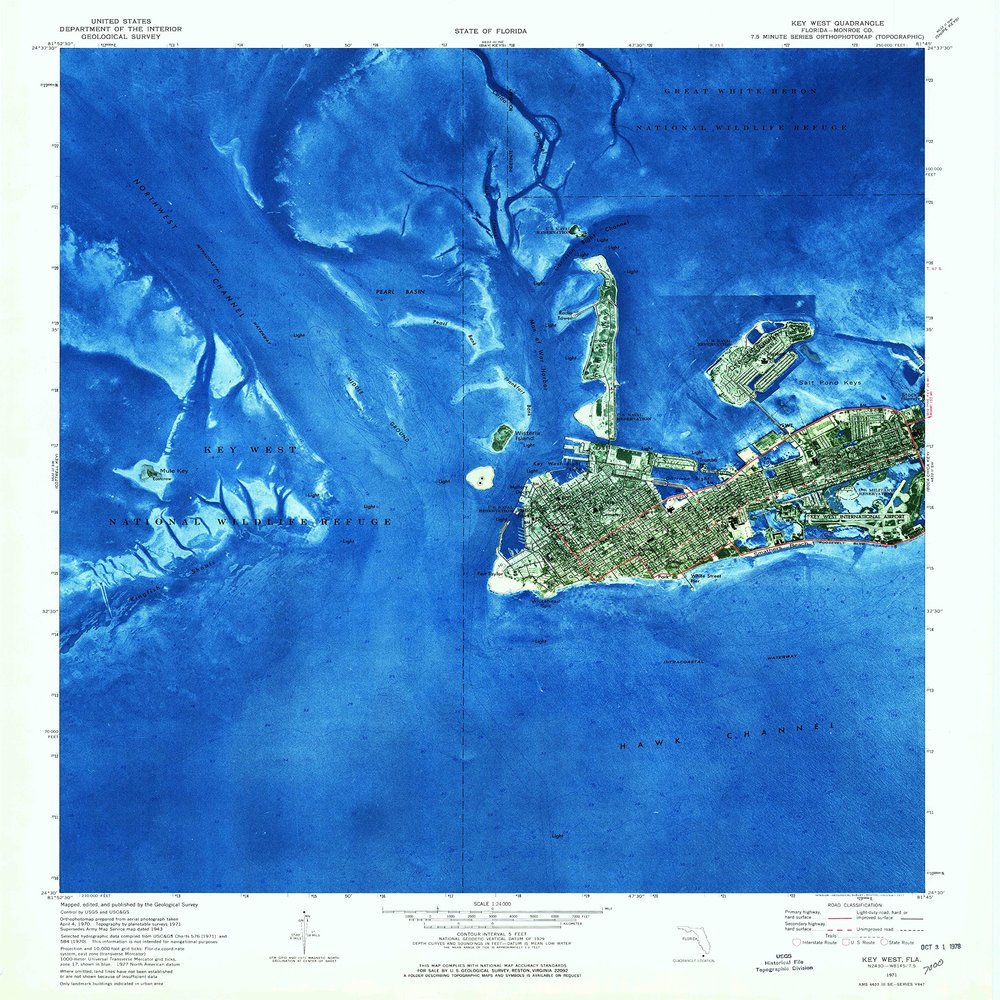 YellowMaps Key West FL topo map, 1:24000 Scale, 7.5 X 7.5 Minute, Historical, 1971, Updated 1977, 26.9 x 24 in - Polypropylene
