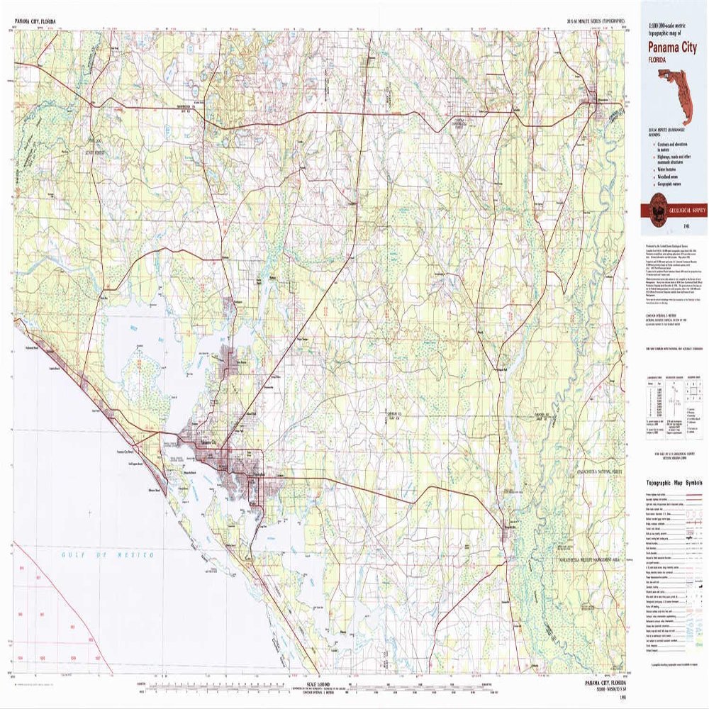 YellowMaps Panama City FL topo map, 1:100000 Scale, 30 X 60 Minute, Historical, 1981, Updated 1981, 24.1 x 43.9 in - Tyvek