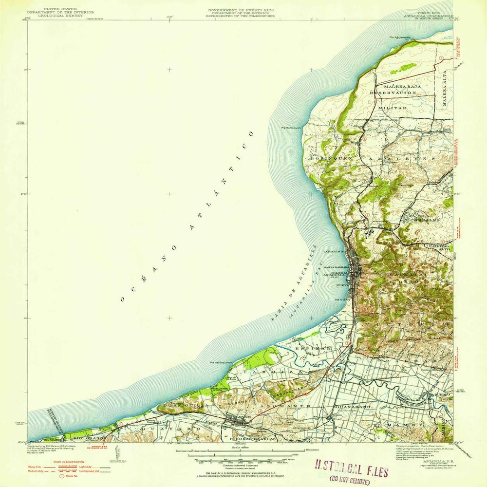 YellowMaps Aguadilla PR topo map, 1:30000 Scale, 7.5 X 7.5 Minute, Historical, 1942, Updated 1952, 23.7 x 19.8 in - Polypropylene