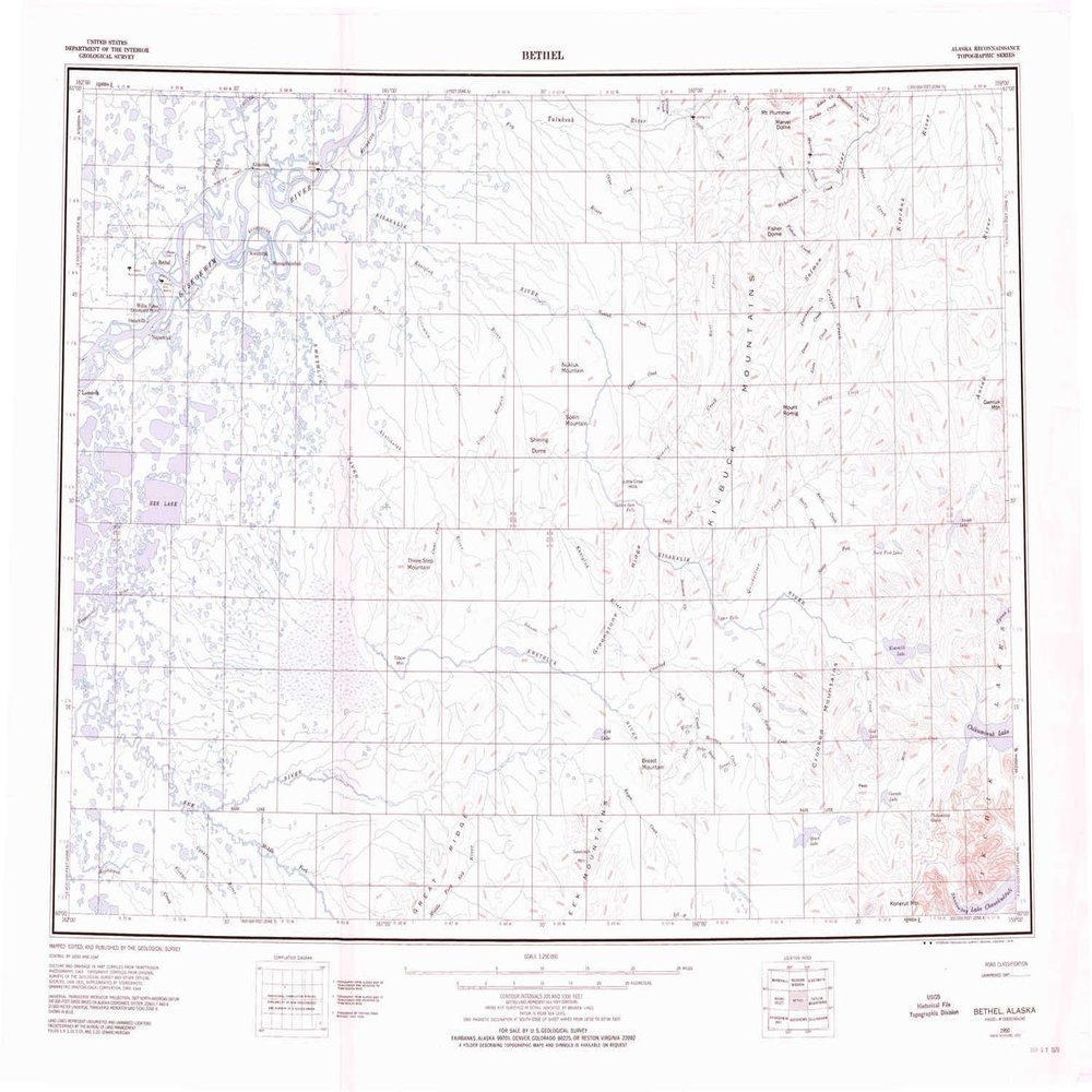YellowMaps Bethel AK topo map, 1:250000 Scale, 1 X 3 Degree, Historical, 1950, Updated 1976, 23.2 x 30.4 in - Polypropylene