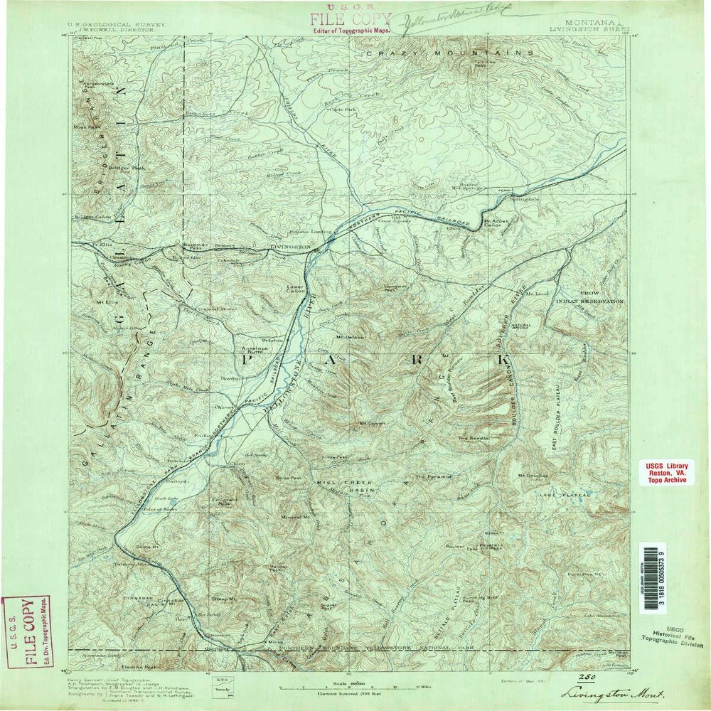 YellowMaps Livingston MT topo map, 1:250000 Scale, 1 X 1 Degree, Historical, 1891, 19.6 x 15.7 in - Polypropylene
